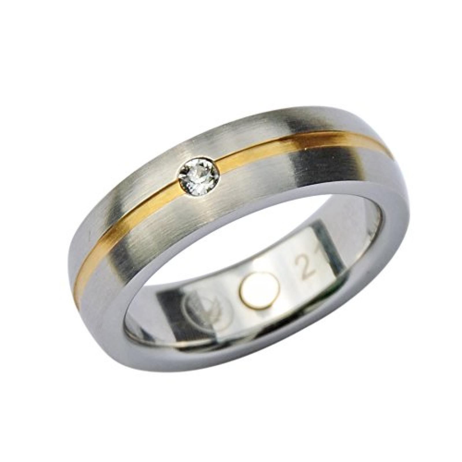 Magnetring bicolor, massiv mit Original Swarovski Crystal. Energetix / Magnetix No. 366 "Goldlinie" Größe: 16 bis 21 